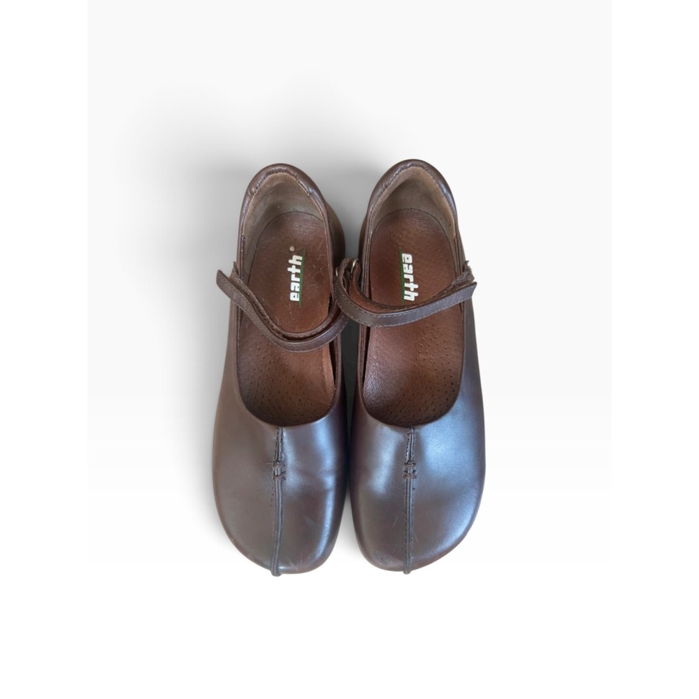 Earth Brown Leather Mary Jane Flats Kalso Technology Twee Boho Shoes